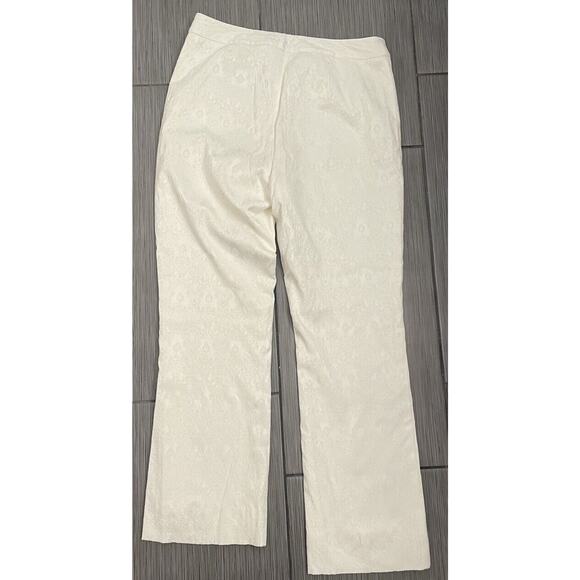 White Mini Floral Brocade Womens Straight Leg Dress Pants Size 6 White Textured - Picture 5 of 6